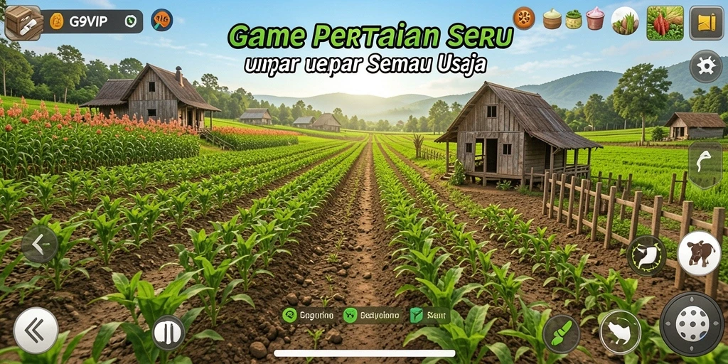 Tangkapan layar G9VIP menampilkan pengalaman bertani yang menyenangkan dan interaksi sosial antar pemain.