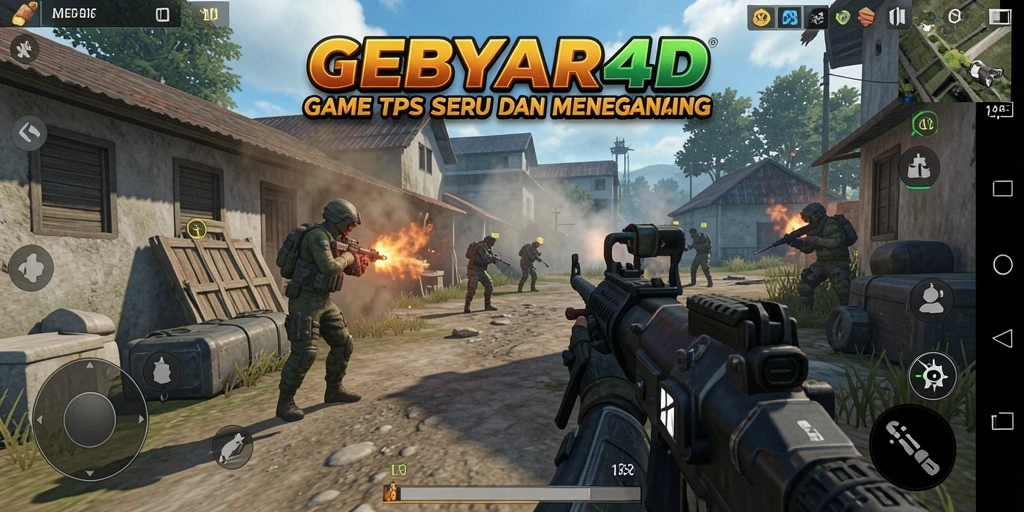 Screenshot gameplay GEBYAR4D menampilkan aksi tembak-menembak yang intens.