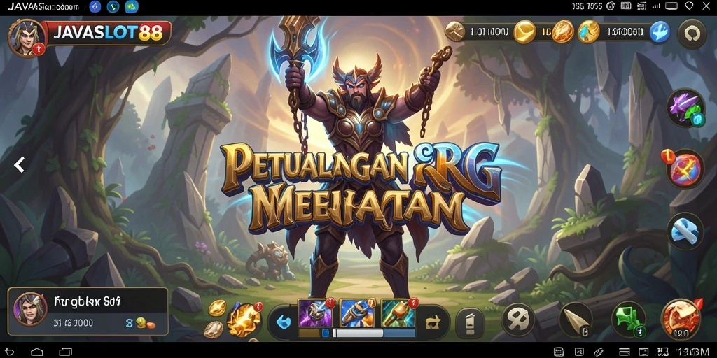 Screenshot menampilkan pertarungan epik dalam game RPG JAVASLOT88.