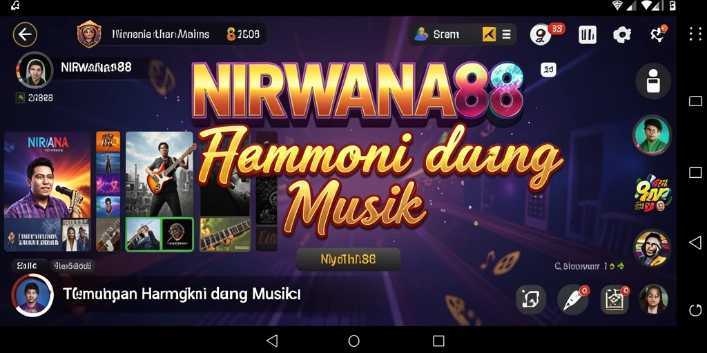 Tampilan gameplay NIRWANA88 yang menampilkan pengguna bernyanyi dengan musik.