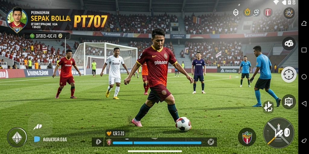 Gameplay mendebarkan dari PT707 dengan aksi sepak bola nyata.