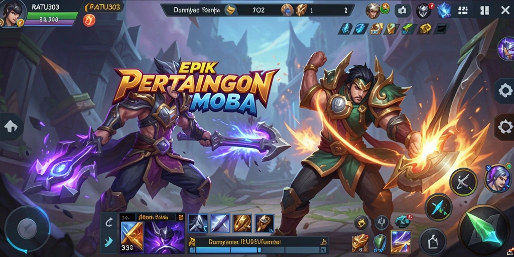 Tampilan gameplay seru dalam pertarungan MOBA di RATU303.