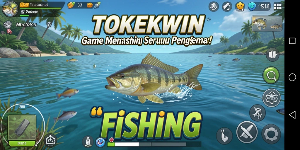 Tampilan gameplay TOKEKWIN dengan aksi memancing yang menegangkan.
