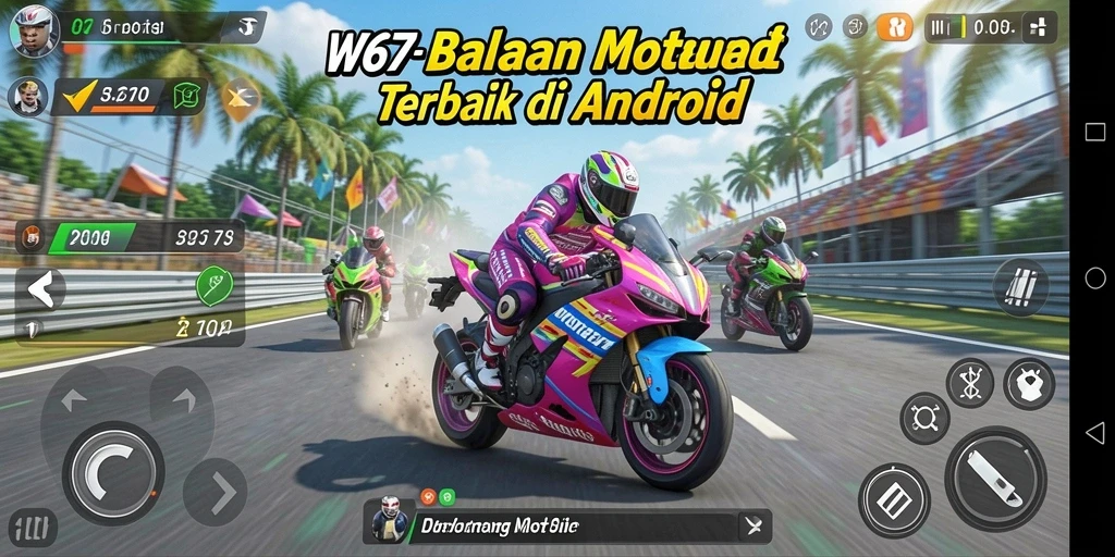 Gameplay seru balapan motor di W67 yang mendebarkan.